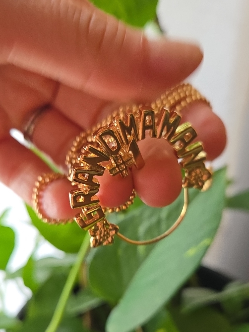 Gold 'Grandma' Hoop Pendant Necklace